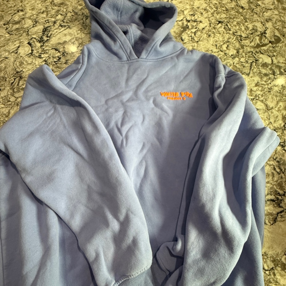 White Fox Boutique Light Blue Hoodie with Orange Logo